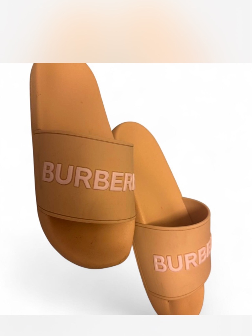 Burberry Tan and Pink Logo Slide Sandals - Picture 2 of 3